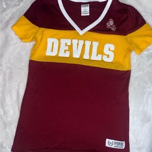 PINK Victoria's Secret Maroon and Yellow V-Neck Tee